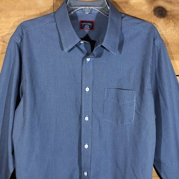UNTUCKIT Wrinkle Free Button Up Shirt Mens Size Large Long Sleeve Checkered - Picture 3 of 10